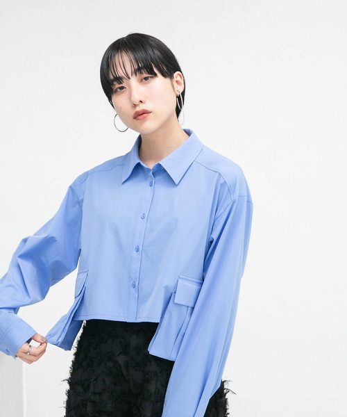 KBF（ケイビーエフ）の「サイドBIGポケットクロップドシャツ（シャツ/ブラウス・レディース・ブルー/オフホワイト/ベージュ系その他・ONE）」の15枚目の写真