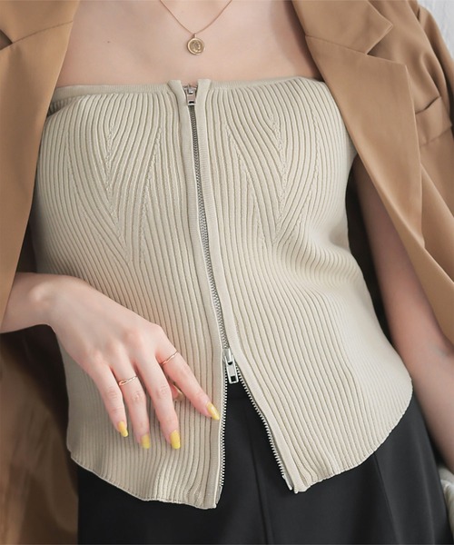 セール】ダブルジップベアトップニットビスチェ（ニット/セーター