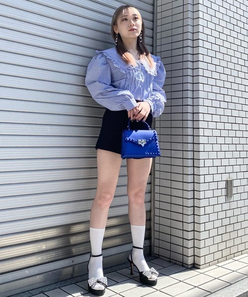 Narcissus(ナルシス)の「フリルカラーパフブラウス(シャツ/ブラウス・レディース・ストライプ/ホワイト・FREE)」の18枚目の写真