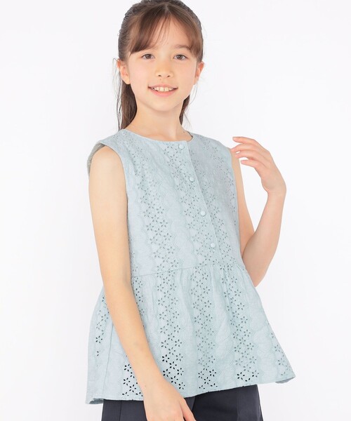 【セール】SHIPS KIDS:140～150cm / レース ペプラム ノースリーブ ブラウス（シャツ/ブラウス）｜SHIPS（シップス）