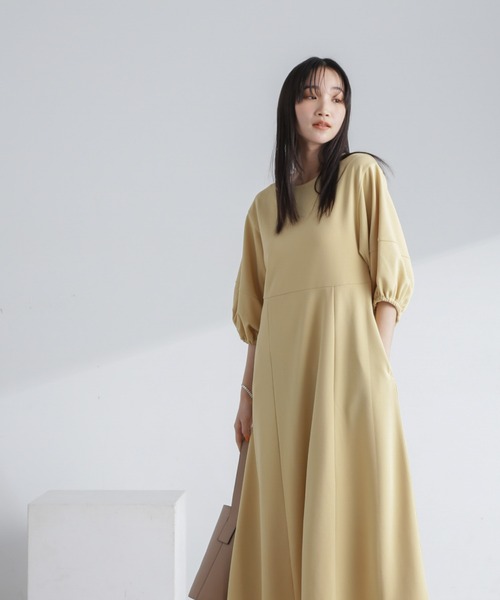 ランタンワンピース 小さいサイズ】ランタンスリーブAラインワンピース/洗える