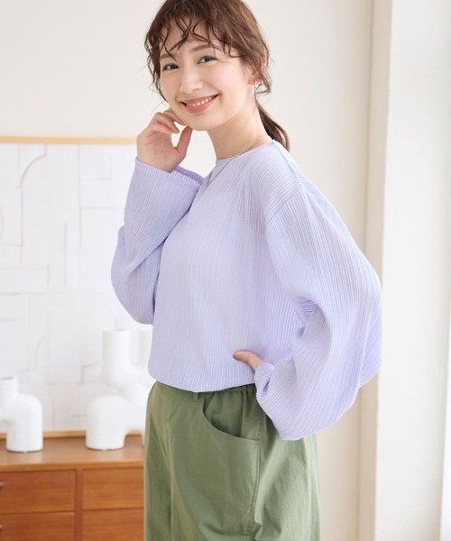 LEPSIM(レプシィム)の「プリーツストライププルオーバー 108089(Tシャツ/カットソー・レディース・オフホワイト/ブラック/グリーン/ライトパープル・FREE)」の20枚目の写真