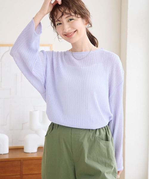 LEPSIM(レプシィム)の「プリーツストライププルオーバー 108089(Tシャツ/カットソー・レディース・オフホワイト/ブラック/グリーン/ライトパープル・FREE)」の21枚目の写真