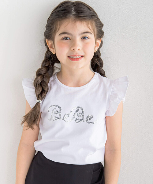 シルバースパンコールロゴフリル袖Tシャツ(100~160cm)（Tシャツ/カットソー）｜BeBe（ベベ）