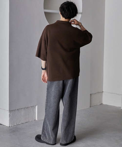 リラックスルーズベーシックミラノ編みニットポロシャツ MONO-MART  