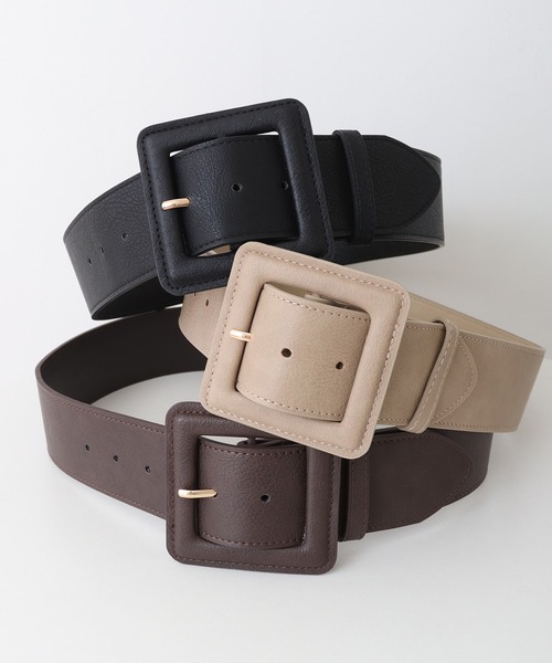 FUNALIVE(ファンアライブ)の「クルミバックル太ベルト(合皮)(ベルト・レディース・ダークブラウン/ブラック/ベージュ・FREE)」の1枚目の写真