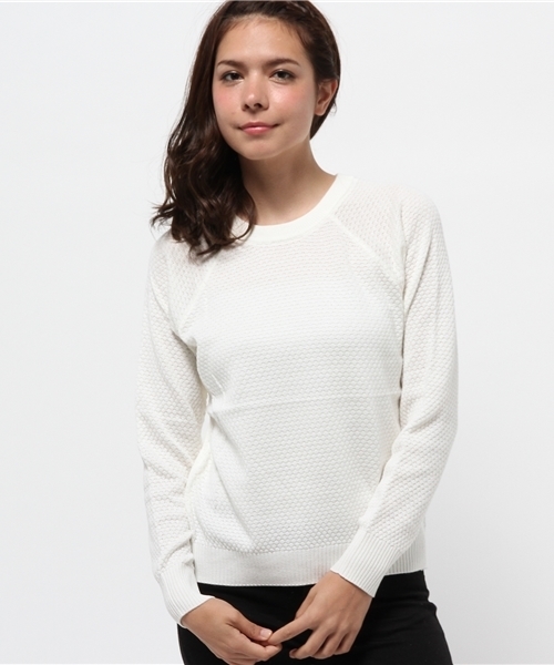 SEVENDAYS=SUNDAY（セブンデイズサンデイ）の「タック編　長袖プルオーバー（ニット/セーター・レディース・ネイビー/杢グレー/ホワイト/レッド・LARGE/MEDIUM）」の5枚目の写真