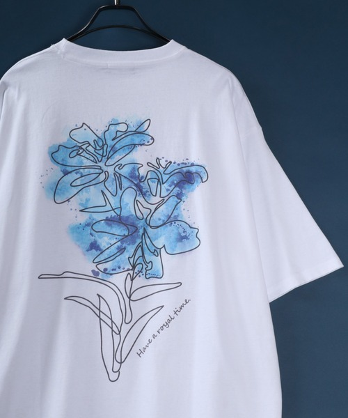 Cool Touch Back Print Floral Pattern T-shirt/接触冷感 バック