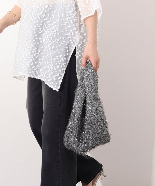 NOLLEY’S(ノーリーズ)の「フィルムラメニットバッグ(バックパック/リュック・レディース・ブラック/ベージュ・FREE)」の1枚目の写真