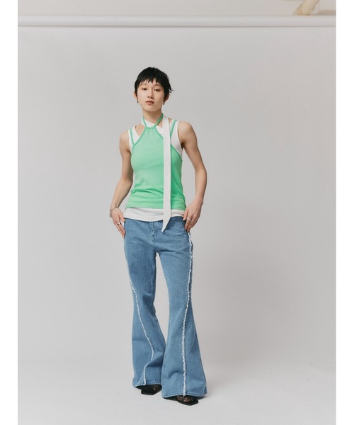 led.tokyo（レッドトウキョウ）の「【led.tokyo】フリンジカットフレアデニムパンツ（デニムパンツ・レディース・ブルー/ホワイト・1/2）」の9枚目の写真