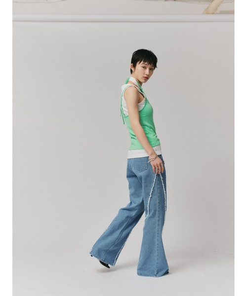 led.tokyo（レッドトウキョウ）の「【led.tokyo】フリンジカットフレアデニムパンツ（デニムパンツ・レディース・ブルー/ホワイト・1/2）」の10枚目の写真