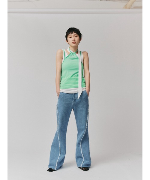 led.tokyo（レッドトウキョウ）の「【led.tokyo】フリンジカットフレアデニムパンツ（デニムパンツ・レディース・ブルー/ホワイト・1/2）」の11枚目の写真