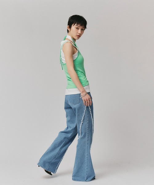 led.tokyo（レッドトウキョウ）の「【led.tokyo】フリンジカットフレアデニムパンツ（デニムパンツ・レディース・ブルー/ホワイト・1/2）」の21枚目の写真