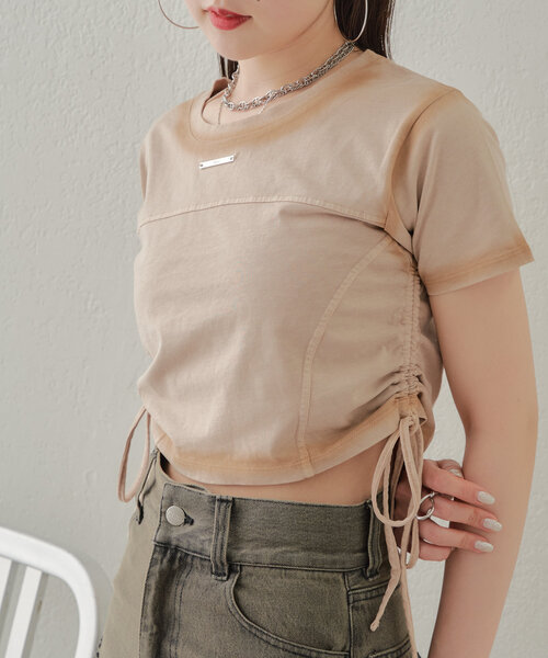Chico(チコ)の「【新色追加】サイドドロストピグメントチビT(Tシャツ/カットソー・レディース・ブラック/ベージュ/ホワイト/グレー/ホワイト系その他・FREE)」の5枚目の写真