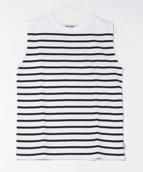 MONT KEMMEL（モンケメル）の「MONT KEMMEL モンケメル BASQUE NO SLEEVE SOLID BORDER バスク ソリッド＆パネルボーダー ノースリーブ Tシャツ（Tシャツ/カットソー・レディース・ホワイト/ブラック×ホワイト/ホワイト×ピンク/ホワイト×ブラック/ホワイト×ブルー/ブラック・36）」の10枚目の写真