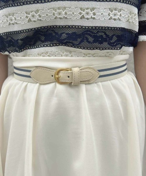 F i.n.t（フィント）の「ラインゴムベルト付きシアースカート/fint（スカート・レディース・ネイビー/アイボリー・FREE）」の4枚目の写真