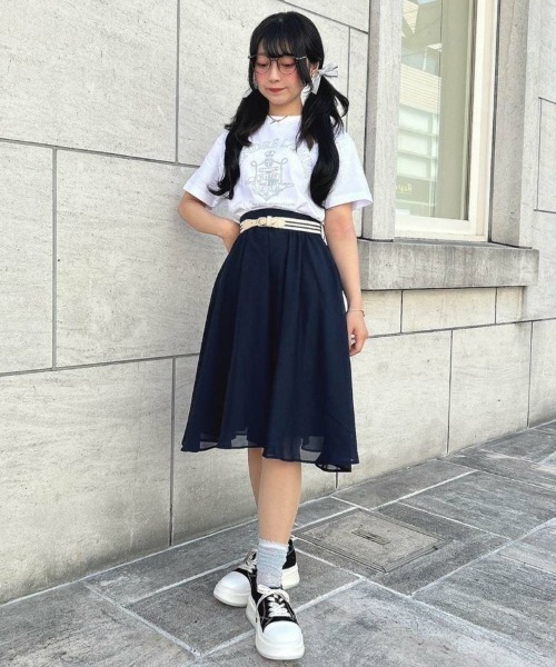 F i.n.t（フィント）の「ラインゴムベルト付きシアースカート/fint（スカート・レディース・ネイビー/アイボリー・FREE）」の5枚目の写真