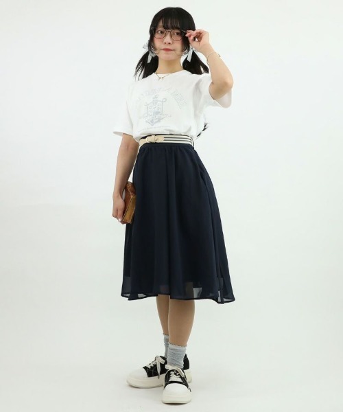 F i.n.t（フィント）の「ラインゴムベルト付きシアースカート/fint（スカート・レディース・ネイビー/アイボリー・FREE）」の7枚目の写真