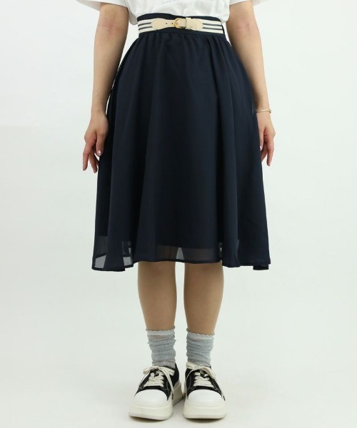 F i.n.t（フィント）の「ラインゴムベルト付きシアースカート/fint（スカート・レディース・ネイビー/アイボリー・FREE）」の8枚目の写真
