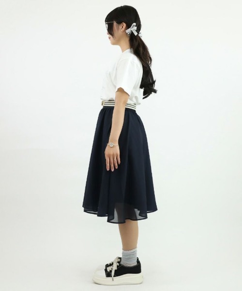 F i.n.t（フィント）の「ラインゴムベルト付きシアースカート/fint（スカート・レディース・ネイビー/アイボリー・FREE）」の12枚目の写真