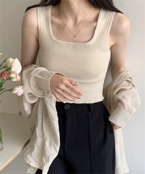FREE STYLISTS(フリー スタイリスト)の「ノースリーブ リブニットタンクトップ(タンクトップ・レディース・グレー/ベージュ/ピンク/ホワイト/ブラック/カーキ・FREE)」の5枚目の写真