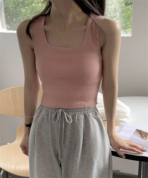 FREE STYLISTS(フリー スタイリスト)の「ノースリーブ リブニットタンクトップ(タンクトップ・レディース・グレー/ベージュ/ピンク/ホワイト/ブラック/カーキ・FREE)」の1枚目の写真