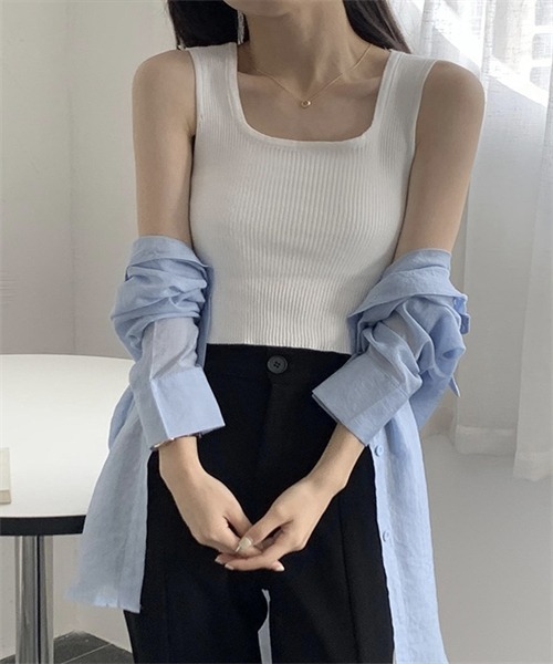FREE STYLISTS(フリー スタイリスト)の「ノースリーブ リブニットタンクトップ(タンクトップ・レディース・グレー/ベージュ/ピンク/ホワイト/ブラック/カーキ・FREE)」の12枚目の写真