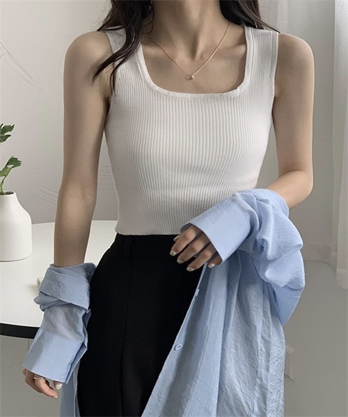 FREE STYLISTS(フリー スタイリスト)の「ノースリーブ リブニットタンクトップ(タンクトップ・レディース・グレー/ベージュ/ピンク/ホワイト/ブラック/カーキ・FREE)」の11枚目の写真