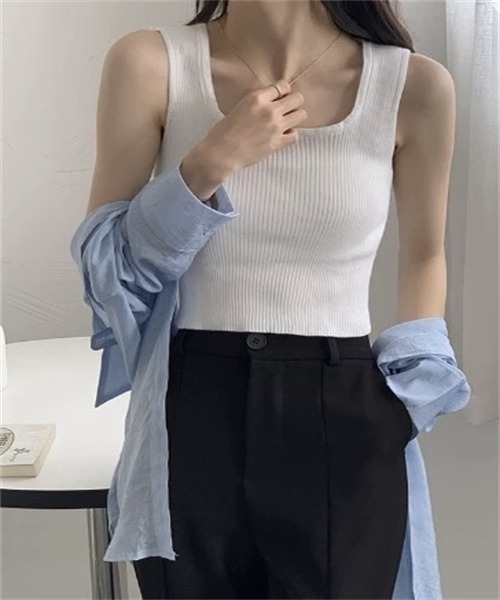 FREE STYLISTS(フリー スタイリスト)の「ノースリーブ リブニットタンクトップ(タンクトップ・レディース・グレー/ベージュ/ピンク/ホワイト/ブラック/カーキ・FREE)」の13枚目の写真