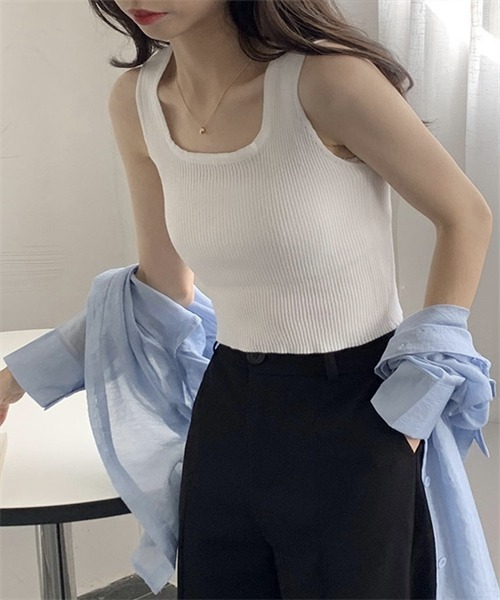 FREE STYLISTS(フリー スタイリスト)の「ノースリーブ リブニットタンクトップ(タンクトップ・レディース・グレー/ベージュ/ピンク/ホワイト/ブラック/カーキ・FREE)」の14枚目の写真