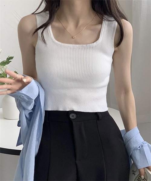 FREE STYLISTS(フリー スタイリスト)の「ノースリーブ リブニットタンクトップ(タンクトップ・レディース・グレー/ベージュ/ピンク/ホワイト/ブラック/カーキ・FREE)」の10枚目の写真