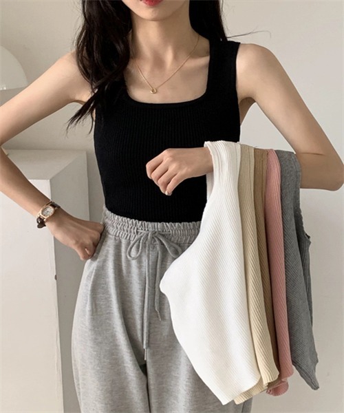 FREE STYLISTS(フリー スタイリスト)の「ノースリーブ リブニットタンクトップ(タンクトップ・レディース・グレー/ベージュ/ピンク/ホワイト/ブラック/カーキ・FREE)」の20枚目の写真