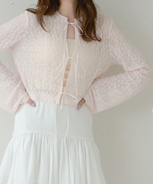 Ambre Neige(アンブルネージュ)の「sheer lace ribbon tops / シアーレースリボントップス(シャツ/ブラウス・レディース・ベビーピンク/ライトブルー/オフホワイト・FREE)」の3枚目の写真