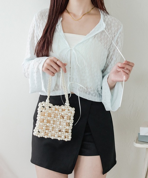 Ambre Neige(アンブルネージュ)の「sheer lace ribbon tops / シアーレースリボントップス(シャツ/ブラウス・レディース・ベビーピンク/ライトブルー/オフホワイト・FREE)」の15枚目の写真