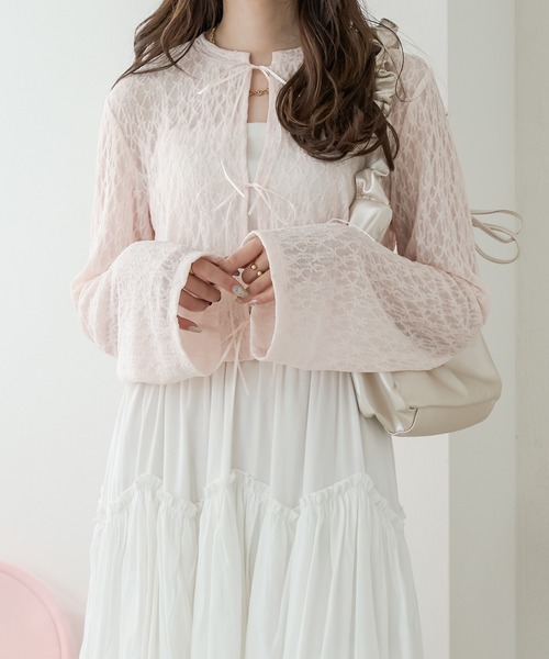 Ambre Neige(アンブルネージュ)の「sheer lace ribbon tops / シアーレースリボントップス(シャツ/ブラウス・レディース・ベビーピンク/ライトブルー/オフホワイト・FREE)」の4枚目の写真
