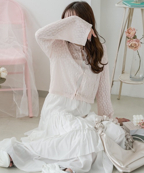Ambre Neige(アンブルネージュ)の「sheer lace ribbon tops / シアーレースリボントップス(シャツ/ブラウス・レディース・ベビーピンク/ライトブルー/オフホワイト・FREE)」の5枚目の写真