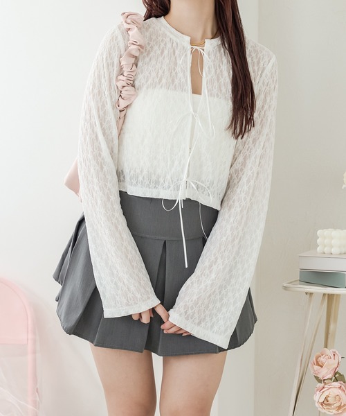 Ambre Neige(アンブルネージュ)の「sheer lace ribbon tops / シアーレースリボントップス(シャツ/ブラウス・レディース・ベビーピンク/ライトブルー/オフホワイト・FREE)」の14枚目の写真