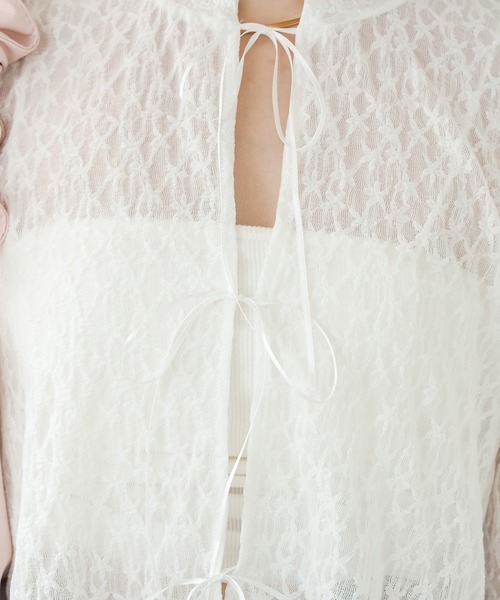 Ambre Neige(アンブルネージュ)の「sheer lace ribbon tops / シアーレースリボントップス(シャツ/ブラウス・レディース・ベビーピンク/ライトブルー/オフホワイト・FREE)」の8枚目の写真