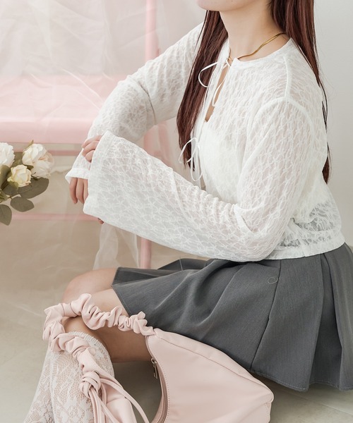 Ambre Neige(アンブルネージュ)の「sheer lace ribbon tops / シアーレースリボントップス(シャツ/ブラウス・レディース・ベビーピンク/ライトブルー/オフホワイト・FREE)」の12枚目の写真