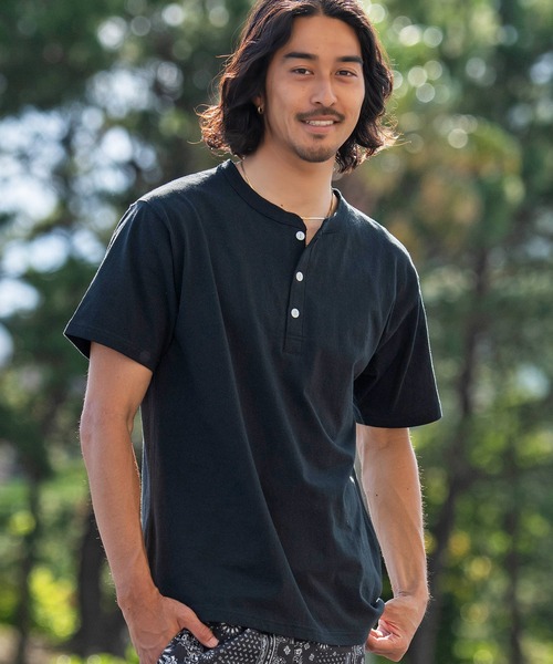 JEMORGAN（ジェーイーモーガン）の「『JEMORGAN LONG JOHNS/ジェーイーモーガンロングジョーンズ』天竺ヘンリーネック半袖T【+】（Tシャツ/カットソー・メンズ・カーキ/ネイビー/ブラック/ホワイト・L/M）」の9枚目の写真