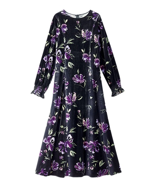 BELLUNA PLUS(ベルーナ)の「花柄プリントベロアワンピース(ワンピース・レディース・ブラック系・X-LARGE/LARGE/MEDIUM)」の14枚目の写真