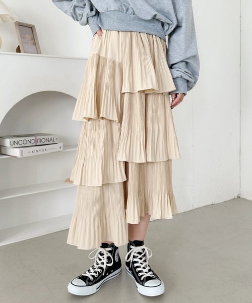 CLEA(クレア)の「ボリュームティアードスカート(スカート・レディース・ホワイト/アイボリー/ブラック/グレー・FREE)」の14枚目の写真