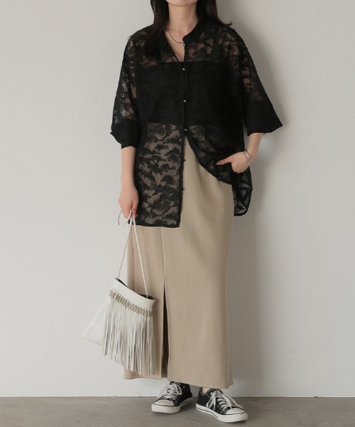 HUG.U（ハグユー）の「ストレッチナロースカート（スカート・レディース・ロイヤルブルー/ダークブラウン/レッド/ライム/ブラック/カーキ/アイボリー/グレイッシュベージュ/ダークグリーン/グレー・FREE）」の5枚目の写真