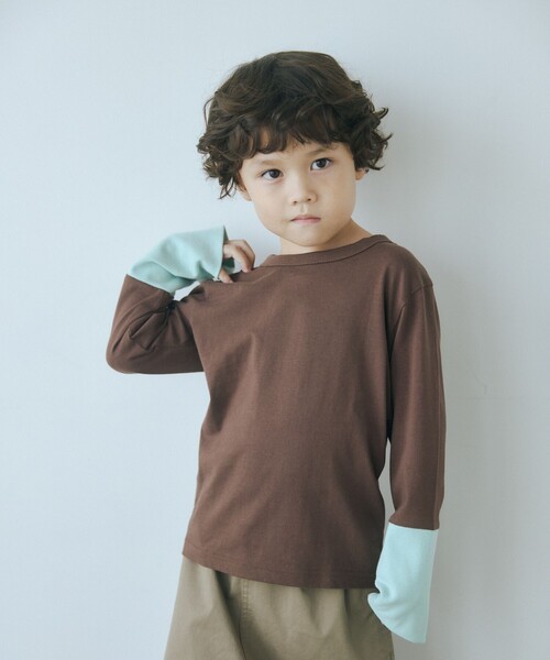 green label relaxing（グリーンレーベルリラクシング）の「TJ 天竺 袖配色 ロングスリーブ / キッズ  100cm-130cm（Tシャツ/カットソー・キッズ・ライラック/ブラック/オフホワイト/ブラウン・100cm/130cm/120cm/110cm）」の3枚目の写真