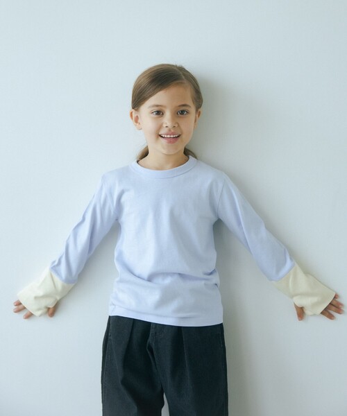 green label relaxing（グリーンレーベルリラクシング）の「TJ 天竺 袖配色 ロングスリーブ / キッズ  100cm-130cm（Tシャツ/カットソー・キッズ・ライラック/ブラック/オフホワイト/ブラウン・100cm/130cm/120cm/110cm）」の4枚目の写真