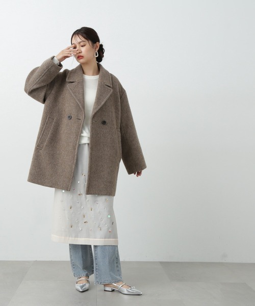 N.（N. Natural Beauty Basic）（エヌエヌナチュラルビューティーベーシック）の「◆ウールシャギーミディコート（ピーコート・レディース・グレー/モカ・MEDIUM/SMALL）」の16枚目の写真