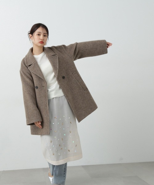 N.（N. Natural Beauty Basic）（エヌエヌナチュラルビューティーベーシック）の「◆ウールシャギーミディコート（ピーコート・レディース・グレー/モカ・MEDIUM/SMALL）」の9枚目の写真