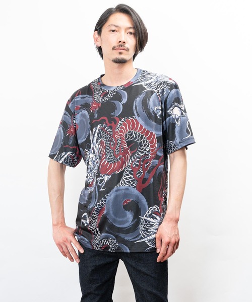 セール】和柄昇華転写プリント鯉龍クルーネックTシャツ（Tシャツ