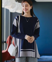 配色ニットチュニック
