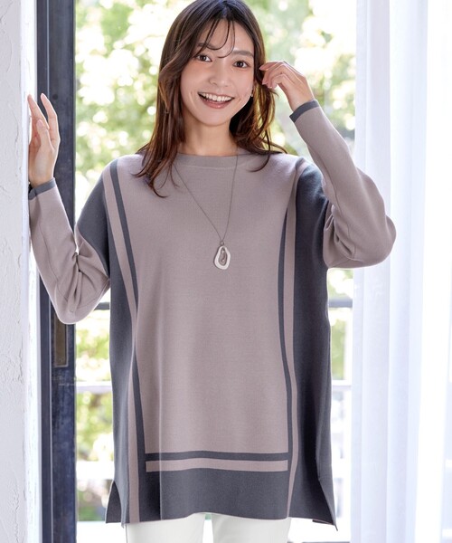 配色ニットチュニック（ニット/セーター）｜Tiaclasse（ティアクラッセ